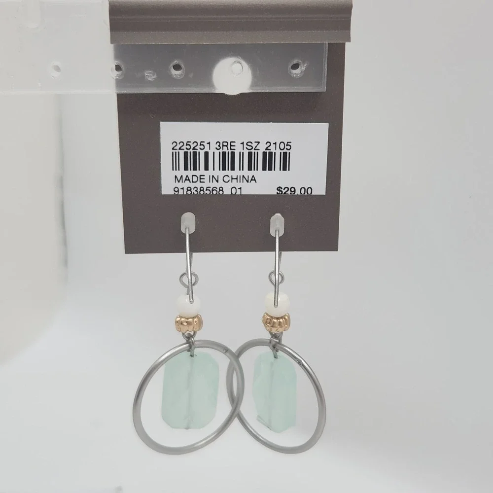 Bohemian Crystal Hoop Drop Earrings Mint Green Silver Gold Everyday Coastal